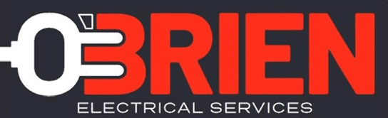 Logo for O'Brien Electrical Services featuring a plug integrated into the letter "O" on a dark background.